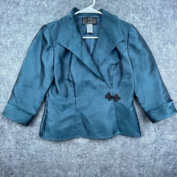 Alex Evenings Petite Blazer Womens Small Turquoise Taffeta Formal Jacket - Picture 1 of 8